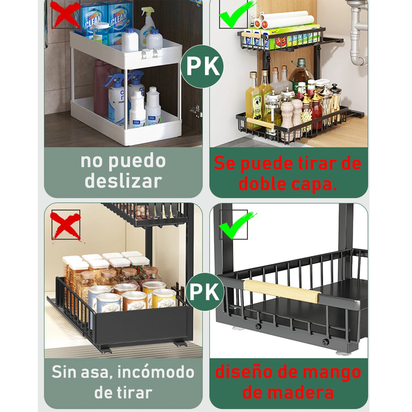 2‑Level Metal Storage Rack Under the Sink with Sliding Drawer