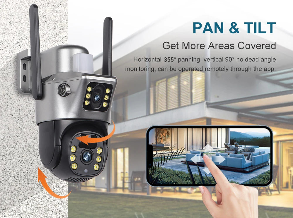 Solar Security Camera Dual Lens 8MP 4K Outdoor WiFi 4G