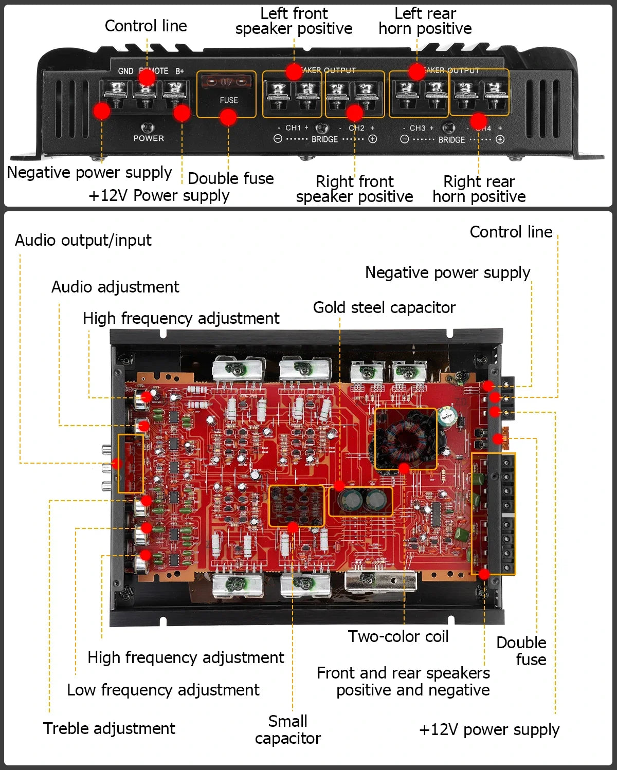 SK-790.4 4-Channel 12V Car Power Amplifier Class A/B Digital Stereo Surround Passive Subwoofer Audio Player For Cars Max 7900W
