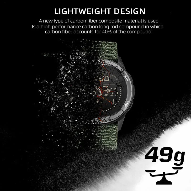 NORTH EDGE ALPS Men's Digital Carbon fiber Watch Shock Militray Sports Super Light Outdoor Compass Waterproof 50M Wristwatches 