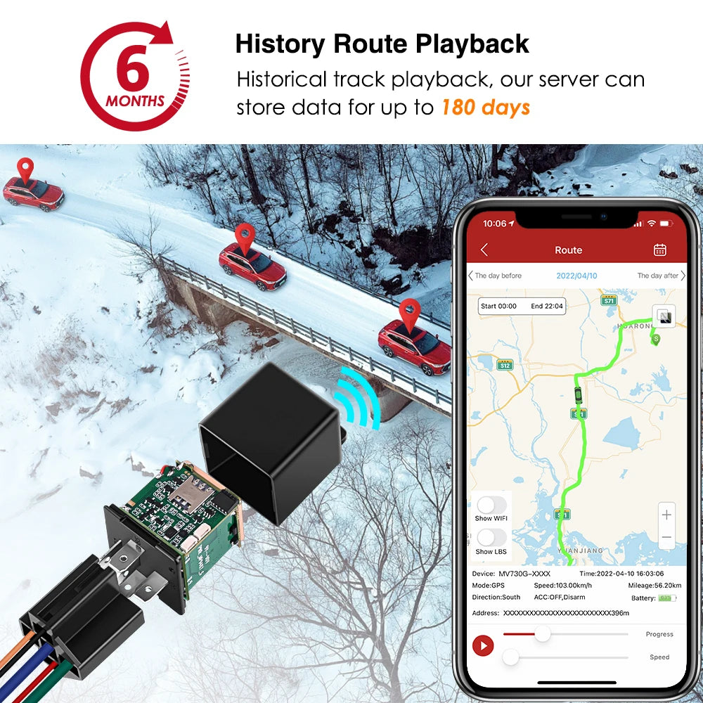 MiCODUS 4G GPS Tracker Auto Sledovací zařízení MV730G Relé GPS Motocykl Řetěz Zastavení Paliv 9-95V Motor Zapnuto Proti krádeži Volná APP
