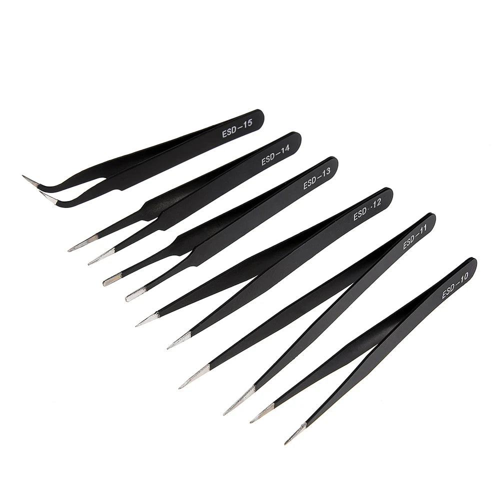Six-Piece Precision ESD Tweezers Set