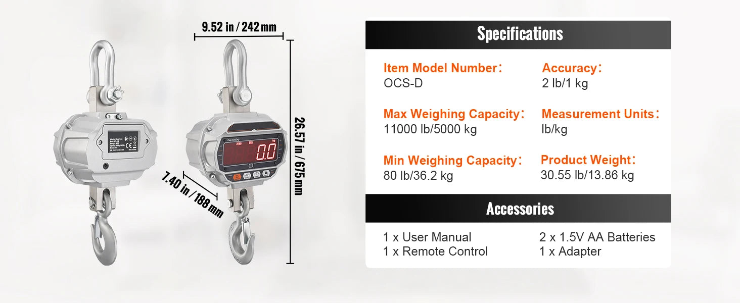 Digital Crane Scale 3000–5000 kg Heavy Duty Hanging Scale with Remote
