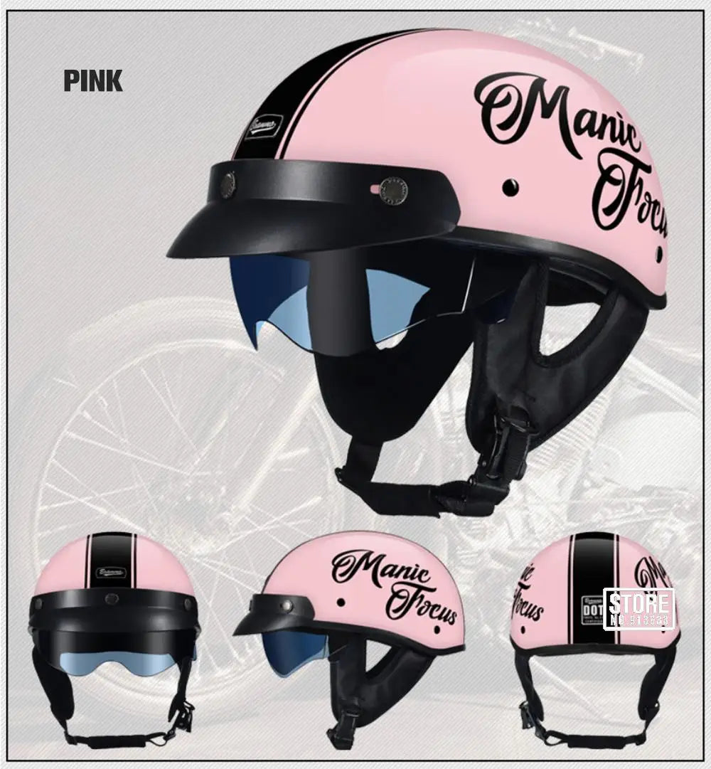 Retro Motorcycle Helmet DOT Certification Moto Helmet Men Women Half Helmet HD Lens Casco Four Seasons Riding Scooter Capacetes 