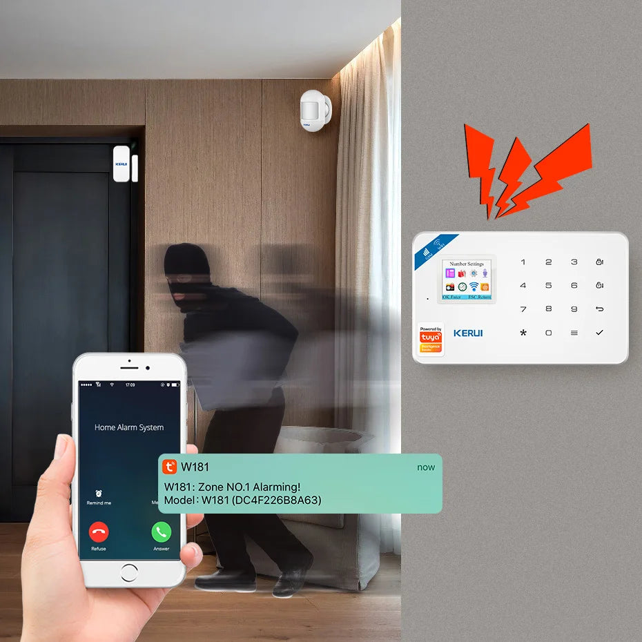 KERUI W181 Wireless WIFI Alarm System Door Sensor Phone APP Remote Control Smart Home Burglar Security Alarm Works with Tuya