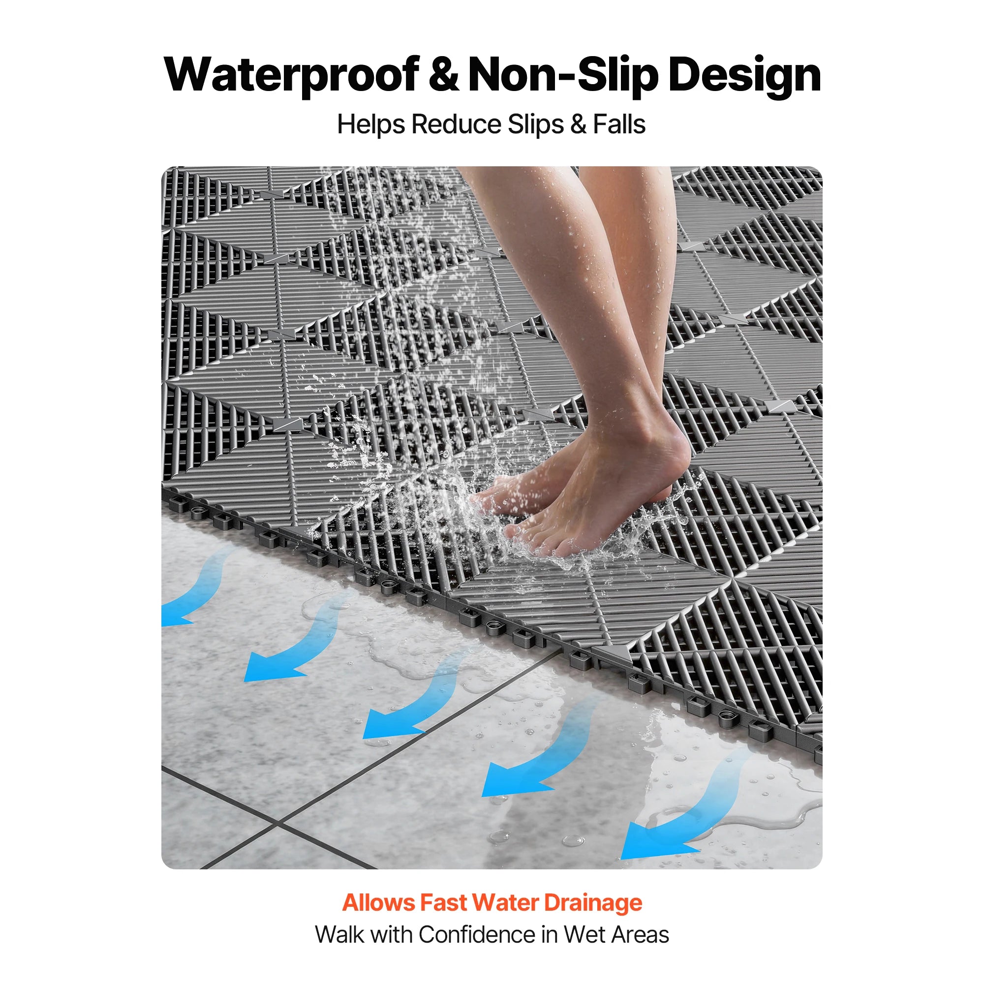 Interlocking Drainage Floor Tiles 12x12 Non-Slip Modular Mats