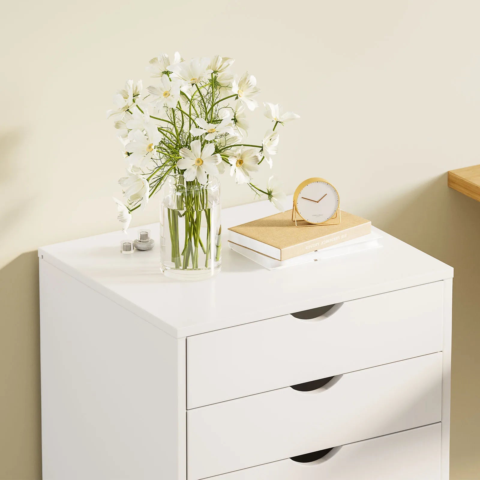 5 Drawer Rolling Nightstand Cabinet with Waterproof Top Surface