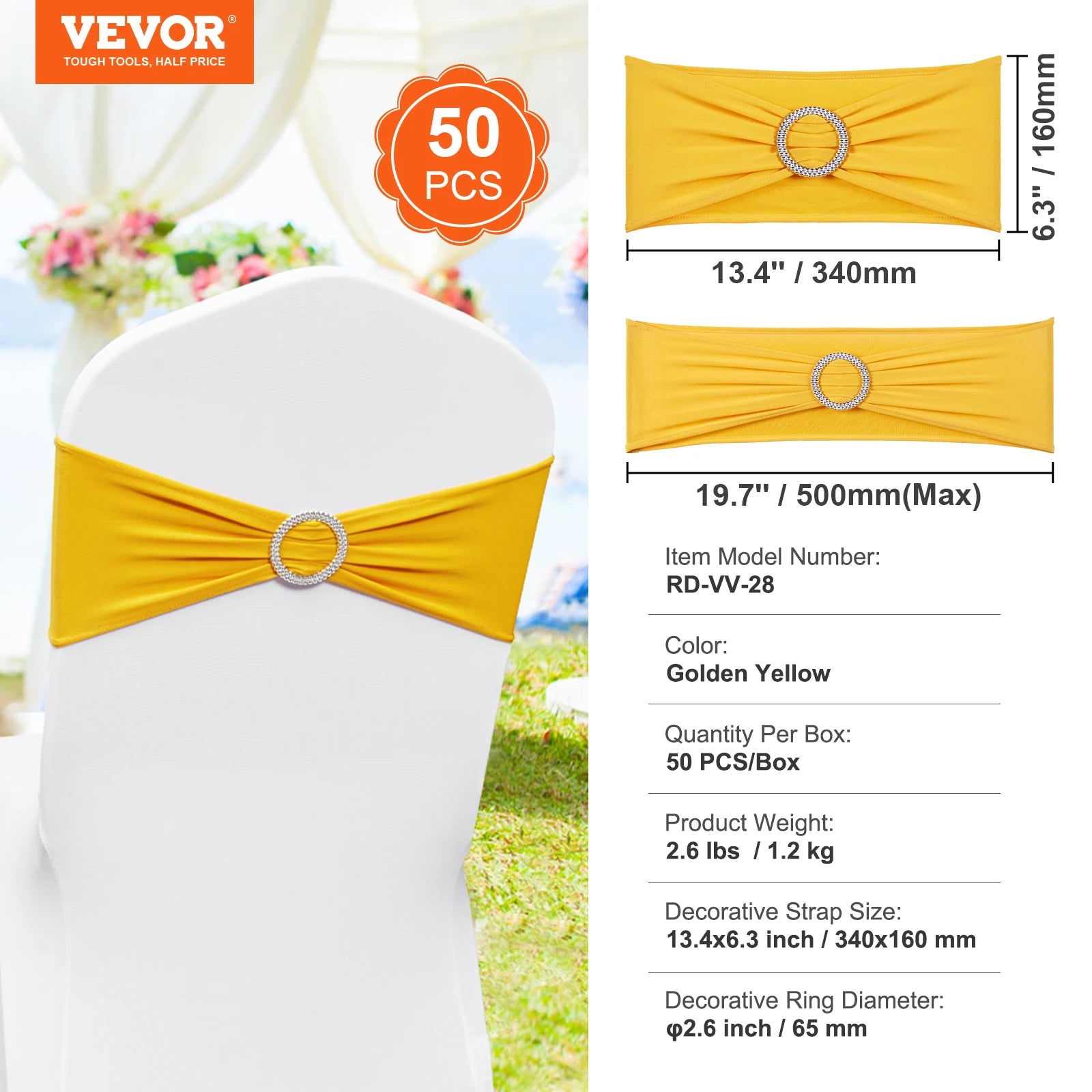 SucceBuy 50 pezzi Nastro elastico in Spandex per sedie, fasce per sedia per matrimonio, banchetto, decorazione, elastico, coperture per sedie all’ingrosso