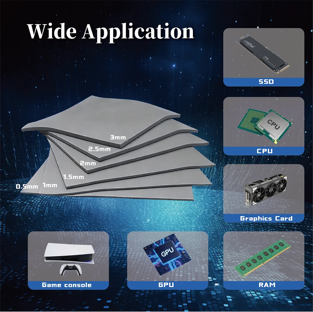 Soft 21W/mk Thermal Pad for CPU GPU Heatsink Cooling Conductive Silicone Pad High Performance Thermal Silicone Pad for PS4 SSDs