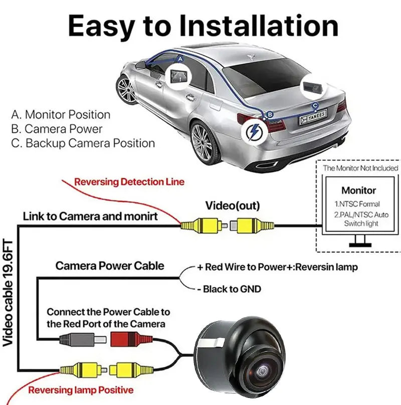170° HD CCD Rear Camera 6m Night Vision Wide Angle View Universal Vehicle Backup Reversing Camera