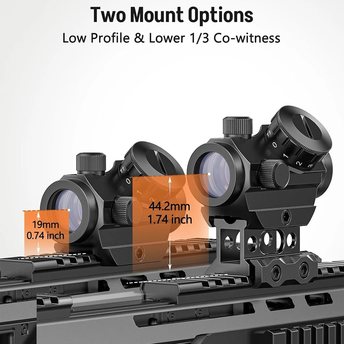 2MOA Red Dot Sight 1x25mm Reflex Sight Waterproof & Shockproof & Fog-Proof Red Dot Scope with 1 inch Riser Mount 