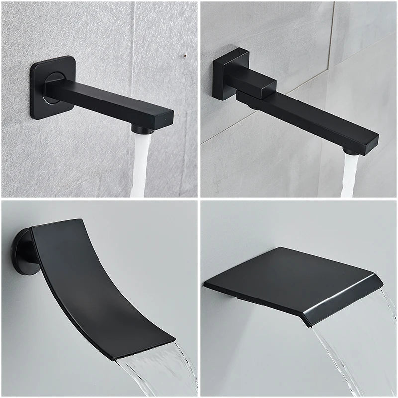 Matte Black Concealed Shower System with Rainfall Head & Tub Spout