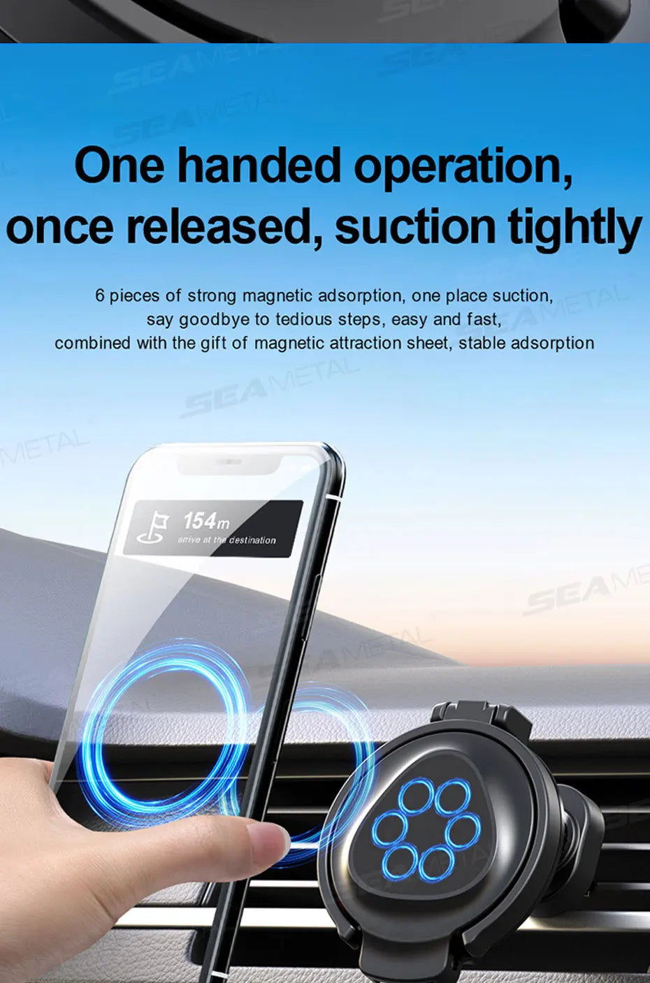 SEAMETAL 2 in 1 Car Phone Holder with Foldable Cup Holder 360-Degree Rotation Air Vent Magnetic Phone Mount Stable Drink Holder