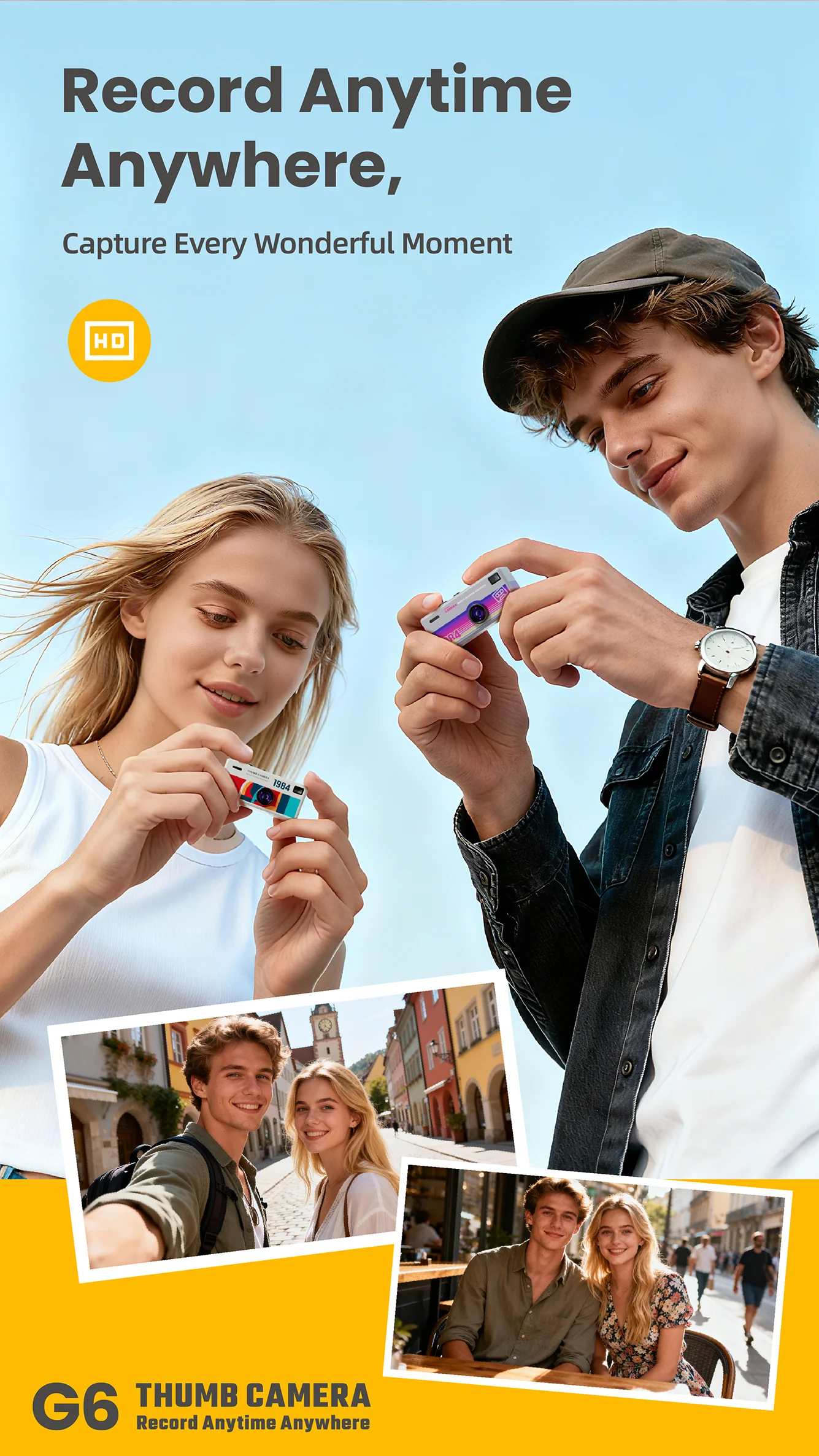1080P Thumb Mini Camera with 130° Lens, LCD Screen & Fill Light