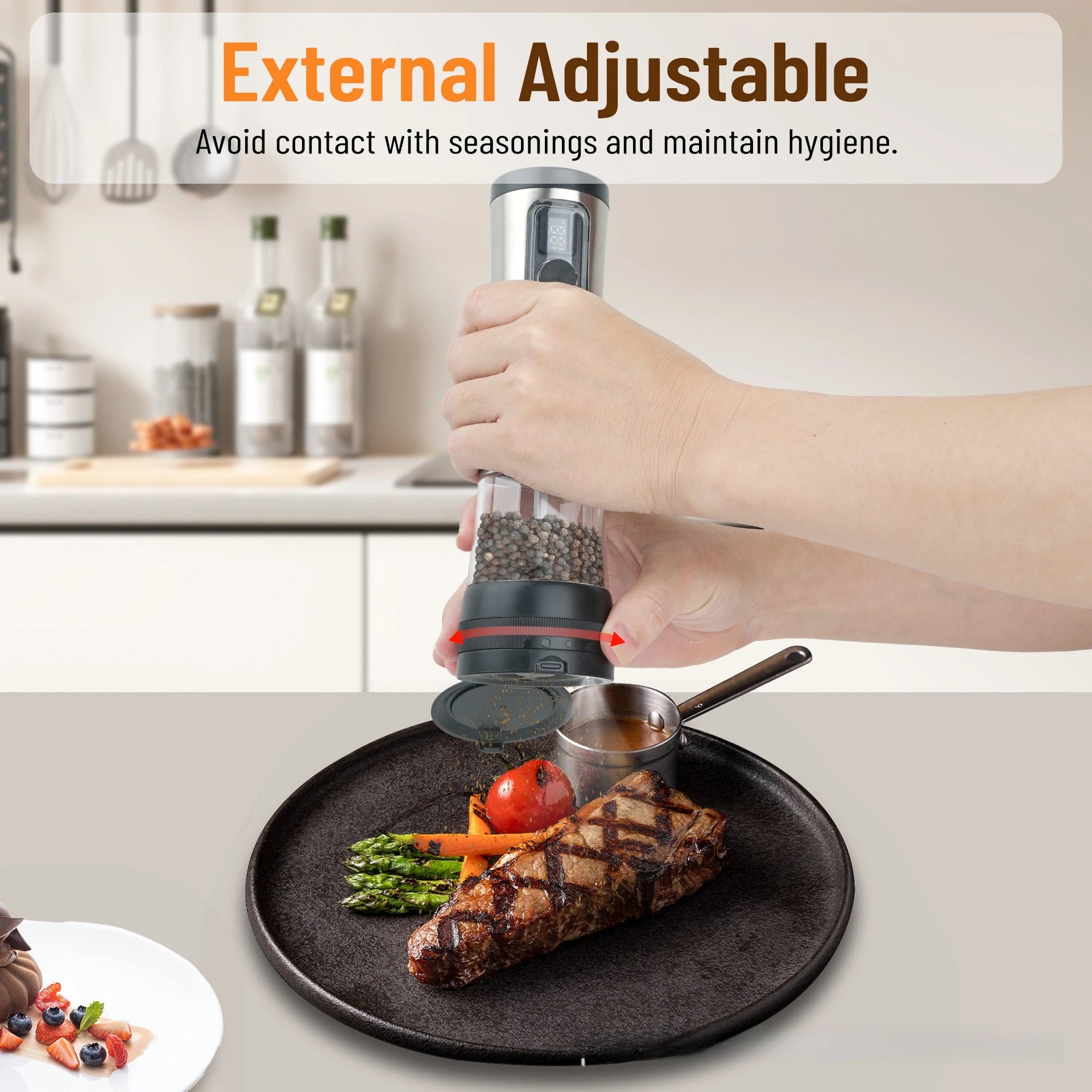 Electric Salt & Pepper Grinder Set with Rechargeable Base & LED