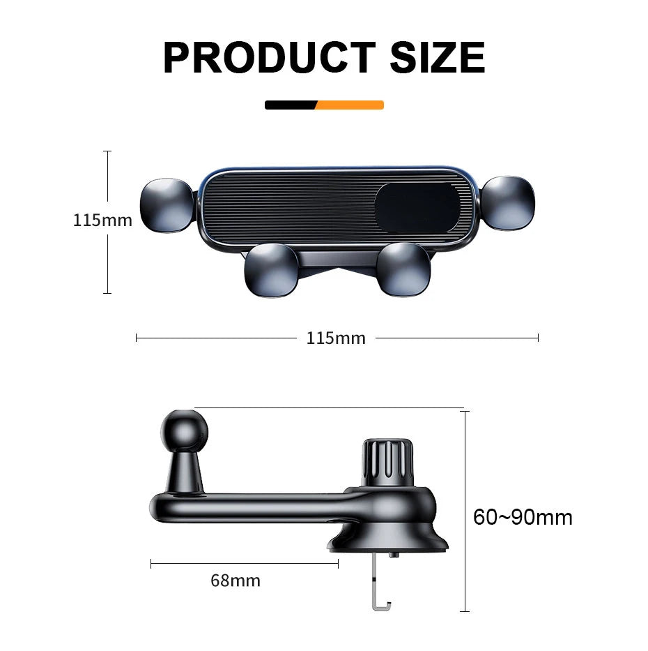 SEAMETAL Gravity Car Phone Holder Air Vent Telescopic Car Phone Mount 360-Degree Air Outlet Smartphone Support for 4.7-7 inch