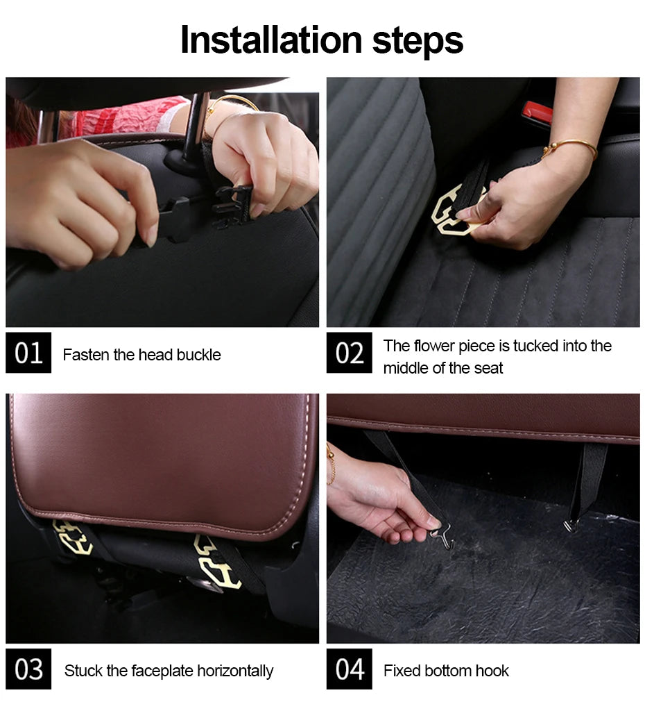 SEAMETAL Leather Car Seat Back Cover Anti Kick Pad for Children Seat Back Storage Pocket Car Organizer Anti-Mud Easy Cleaning