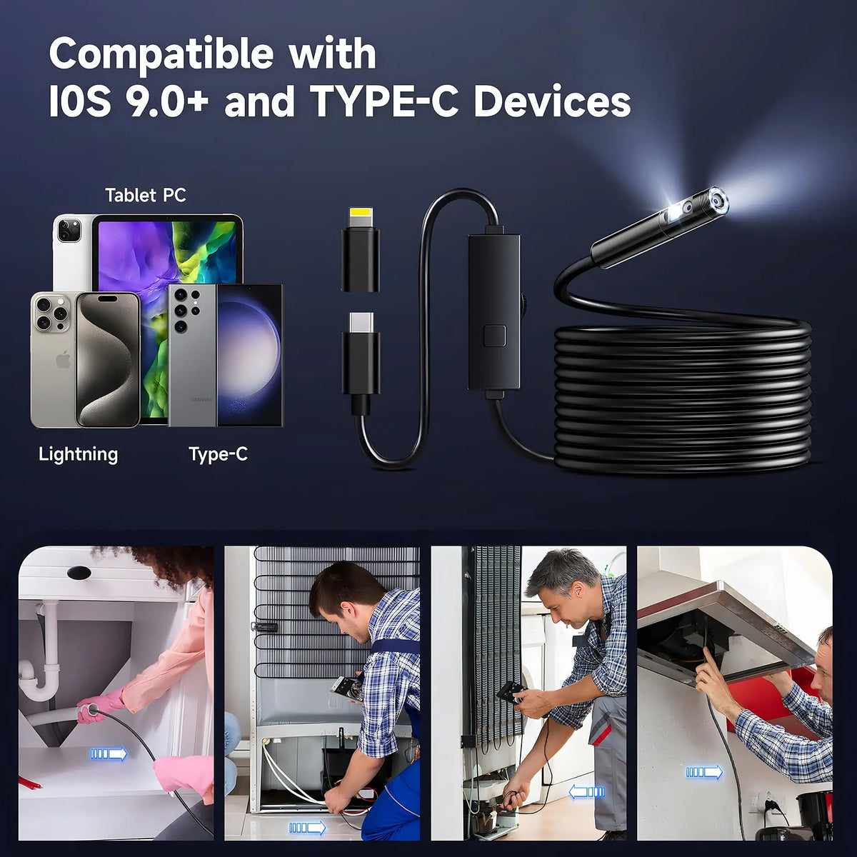 Single/Dual Lens Endoscope Camera with LED Lights