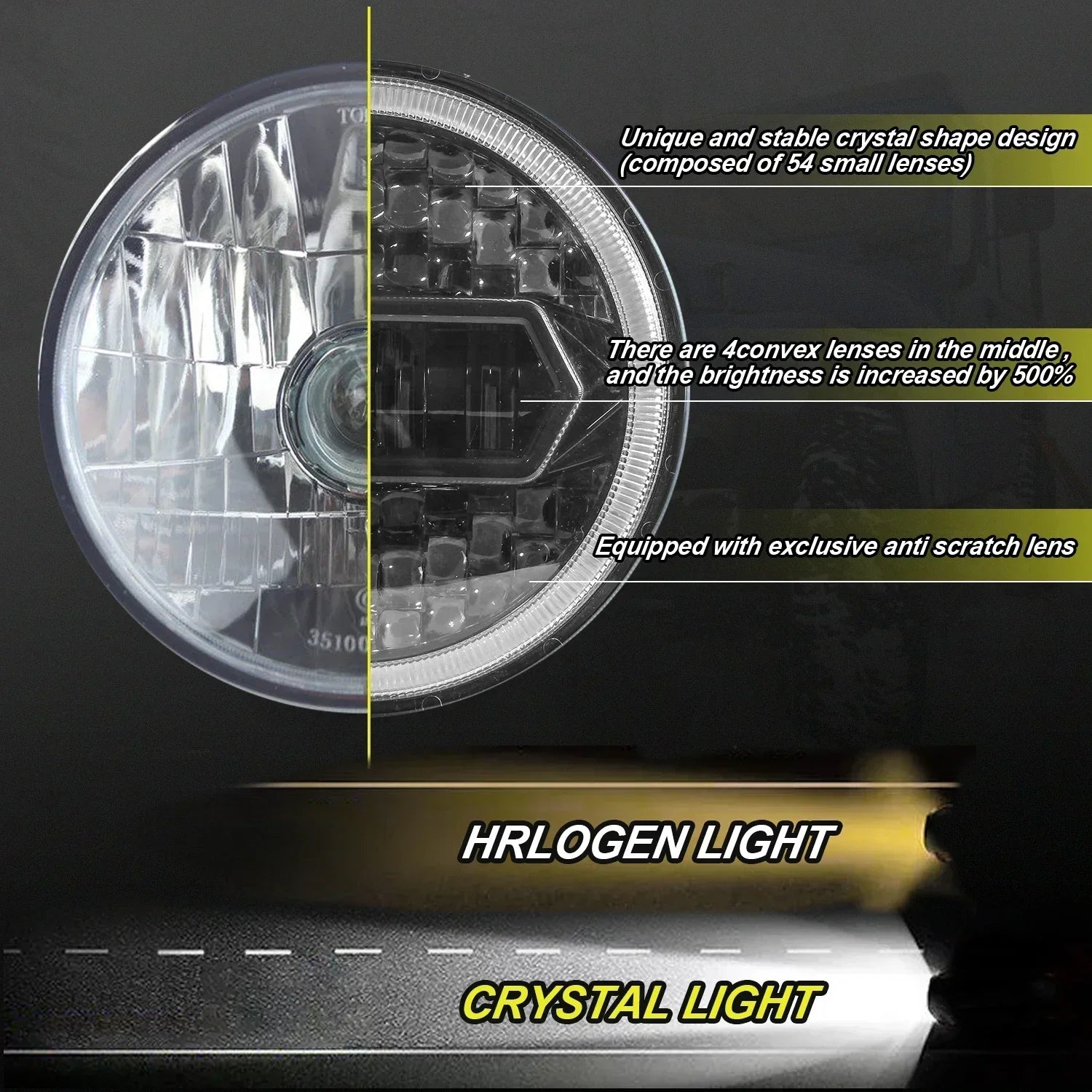 2PCS 7 inch LED Round Headlight DRL Round 7'' Car Moto Light with Yellow & White Angel Eye for Jeep Wrangler Harley Lada Niva