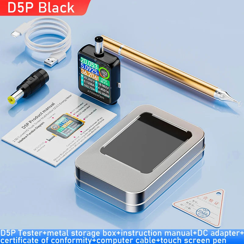 ATORCH D5P Touchscreen-Gleichstromtester DC5.5, DC 4.5-80V 12A, digitaler Voltmeter, Amperemeter, Wattmeter, Batteriekapazitäts- und Leistungsanalysator, Monitor