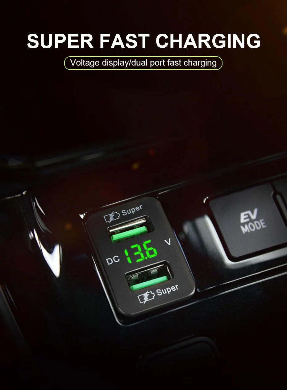 BLALION 45W 5A QC PD 3.0 USB Car Charger Auto Mobile Phone Charger Adapter Fast Charging LED Voltage Display for Toyota Series