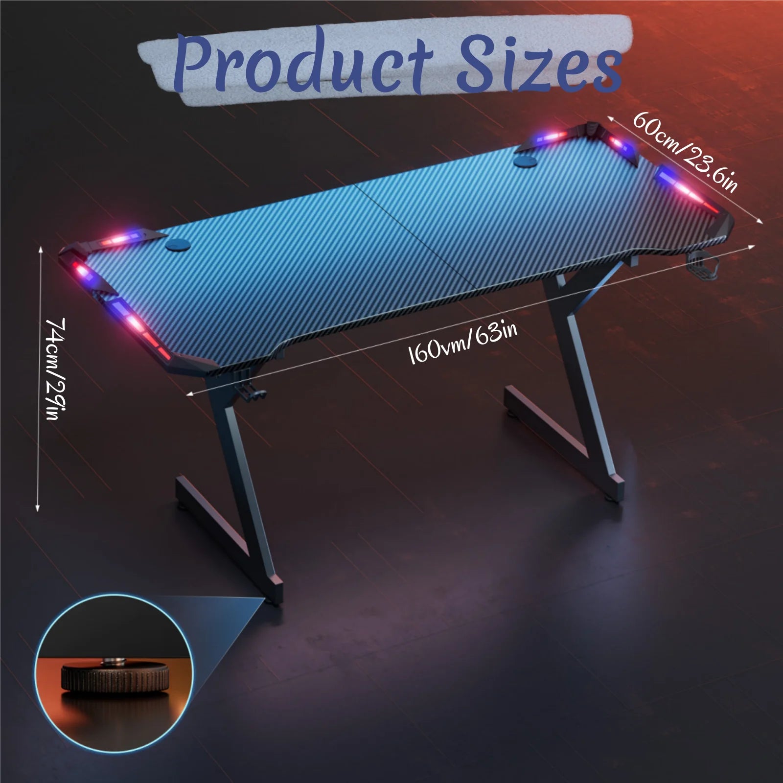 Y-Shaped RGB Gaming Desk with Cup Holder and Headphone Hook