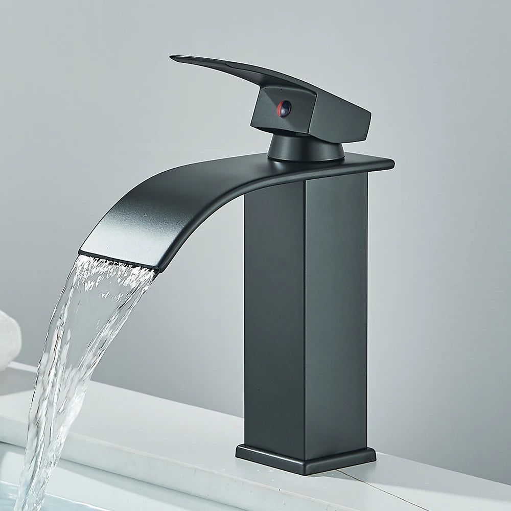 Matte Black Waterfall Basin Faucet – Single Handle Bathroom Mixer