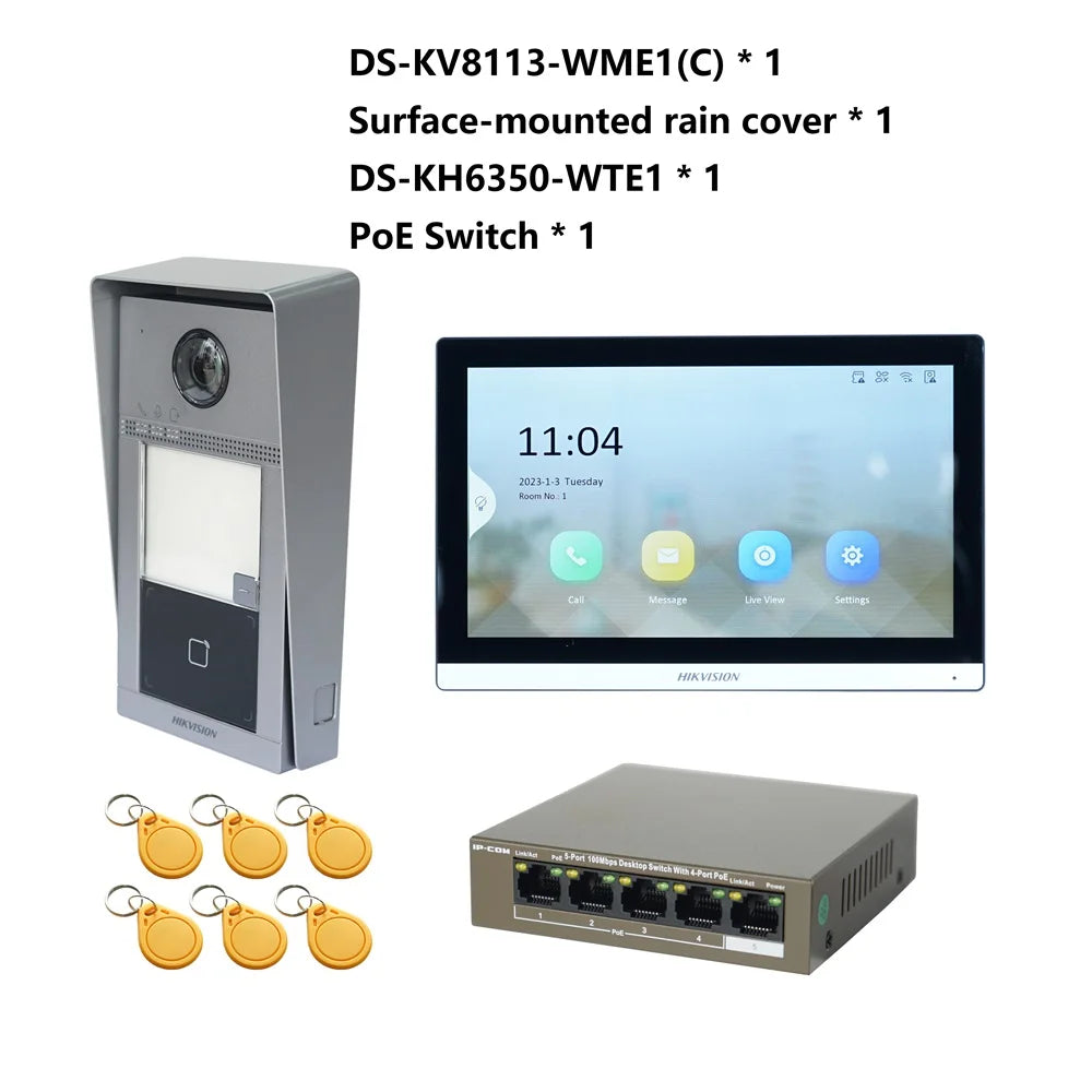 HIKVISION Original Multi-language POE Video intercom KIT,include DS-KV8113-WME1(C) & DS-KH6350-WTE1 & PoE Switch Spy-shop.com