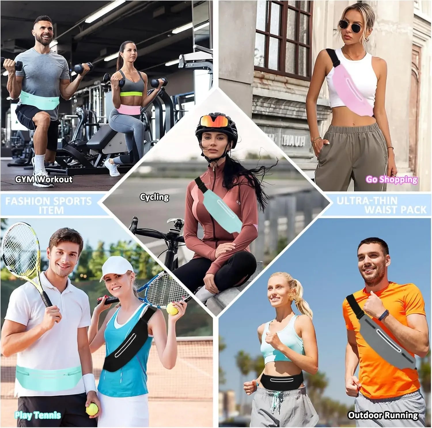 Waterproof Running Waist Pack Adjustable Belt Men Women Slim Running Bags Portable Outsides Jogging Gym Sports Cell Phone Pouch 