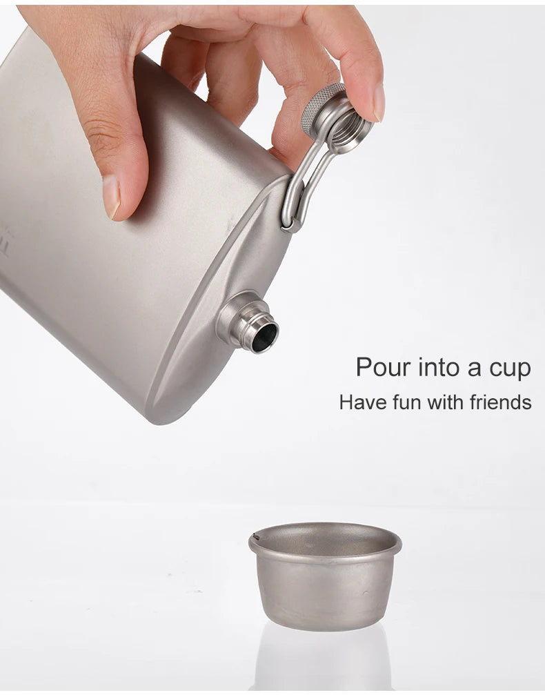 Portable Pure Titanium Hip Flask with Funnel, 200ml/260ml