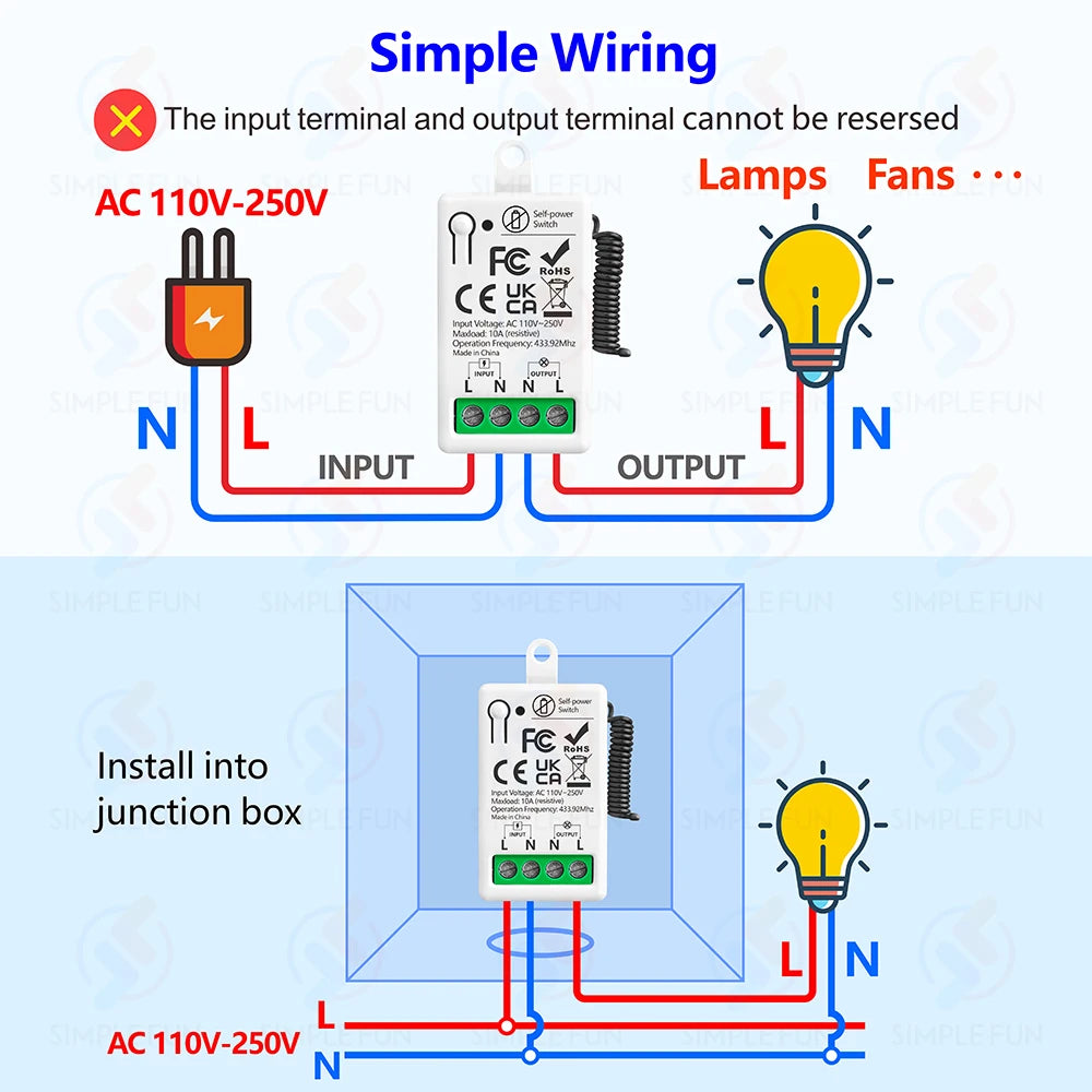 Mini RF Smart Light Switch 110V 220V 230V Self Power Wireless Wall Switch No Battery Support Power Restoration Status Setting