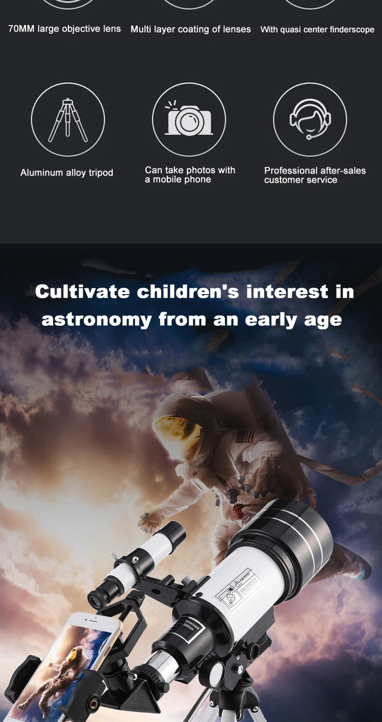 Professional Astronomical Telescope F30070 Monocular 150 Times Zoom HD Night Vision  View Moon Star  AZM70300 Stargazing 