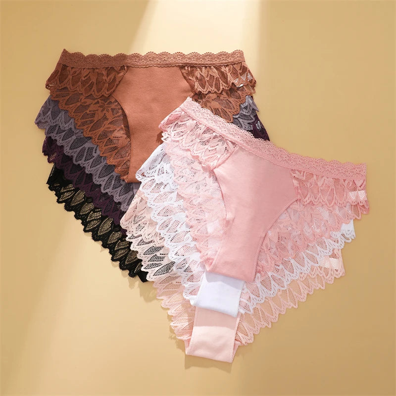 FINETOO 3Pcs Lace Hollow Out Underwear for Women Sexy Low-Waist Floral Briefs Female Invisible Breathable Lingerie Soft Intimate 