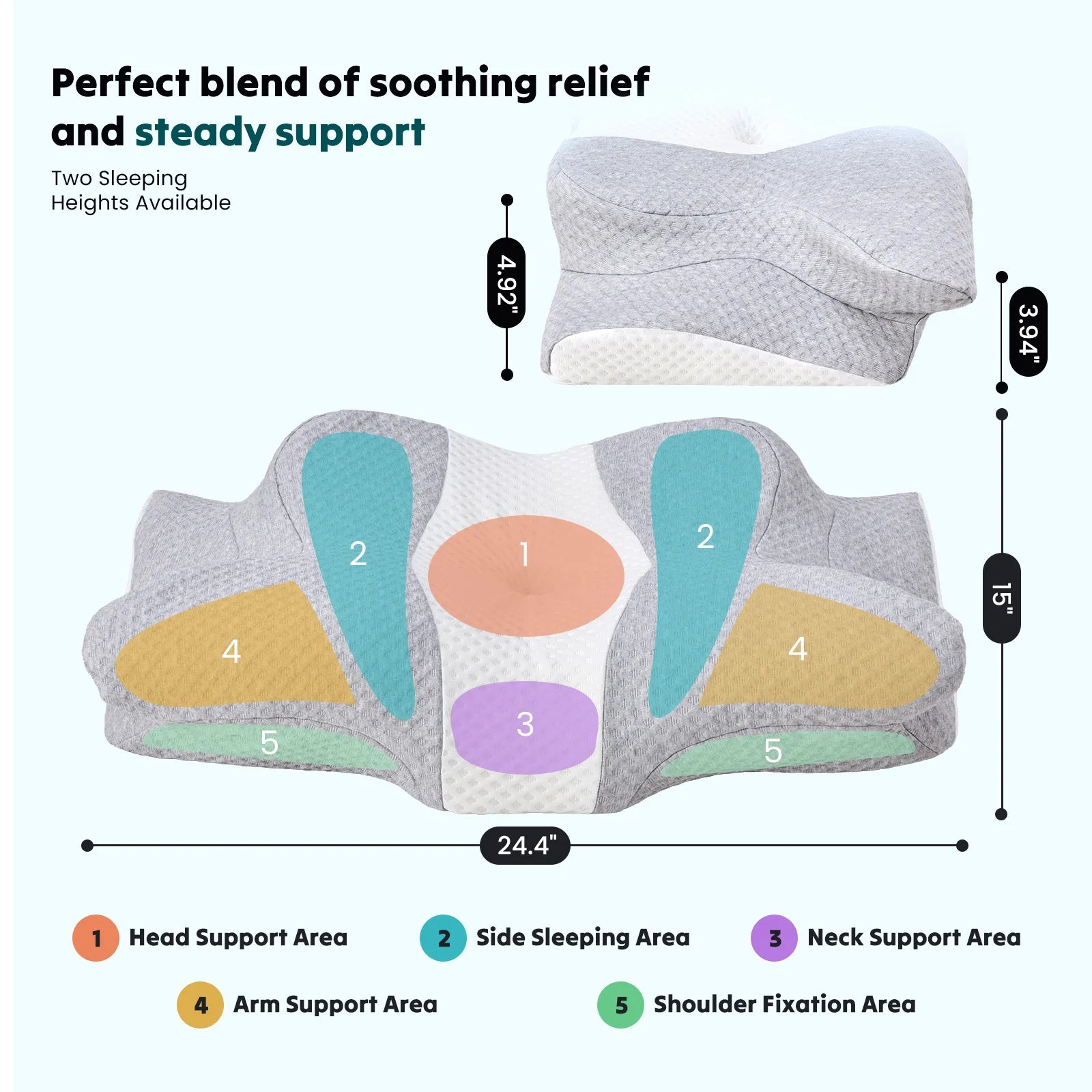 JHK Cervical Neck Pillow for Sleeping Cooling Ergonomic Memory Foam Pillow with Ice Silk Pillowcase Support Contour for Side