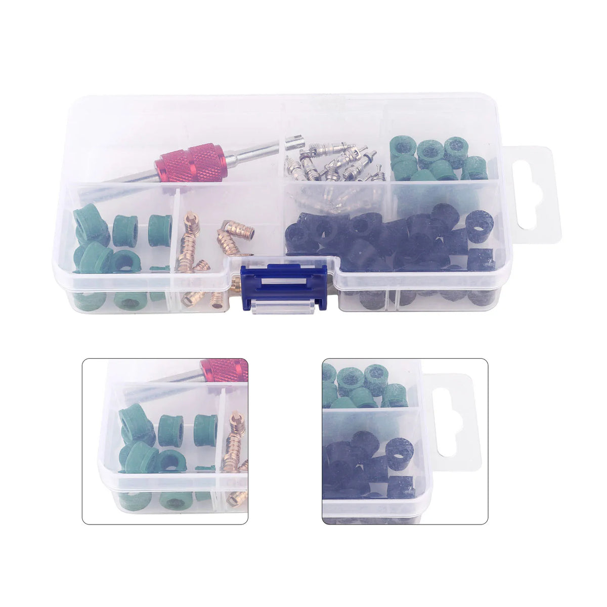 Valvola Kit per condizionatore Kit di riparazione Strumento di riparazione Cuori di valvola Guarnizioni O-ring Valvole Strumenti chiave per valvole
