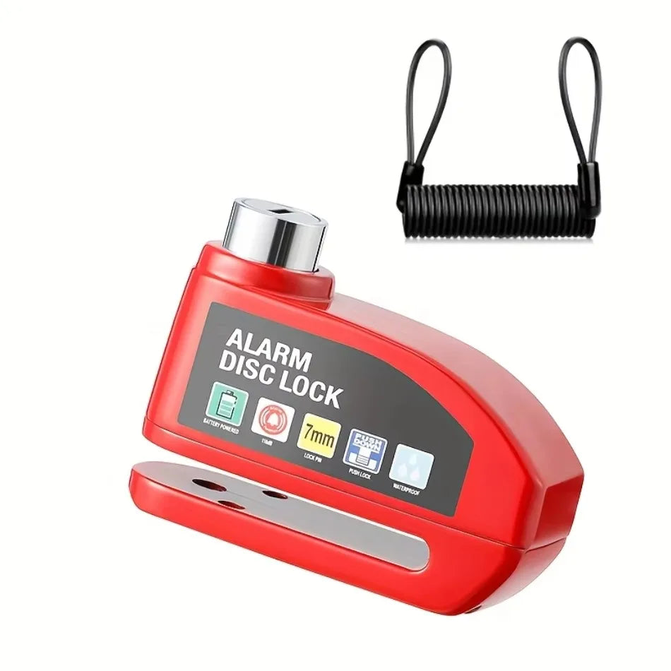 Candado de disco de alarma con línea de recordatorio, motocicleta, scooter, bicicleta, aleación de aluminio, candado de seguridad antirrobo, protección antirrobo, candado de disco con cable de acero