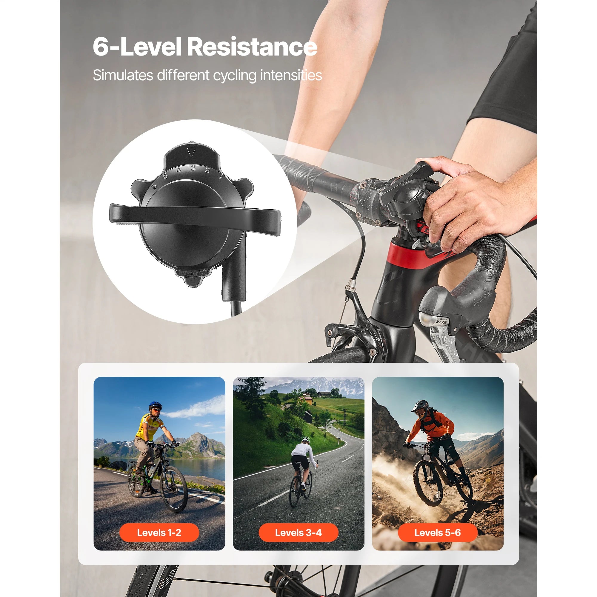 Trainer de Bicicleta SucceBuy com Resistência de 6 Níveis para Rodas de 26-29 polegadas e 700C, com Eixo de Libertação e Bloco de Apoio da Roda dianteira para Bicicletas de Estrada