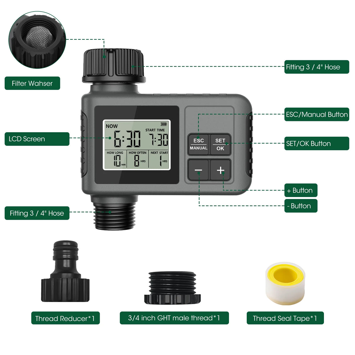 SGW05 Single-Outlet Garden Water Timer with LCD