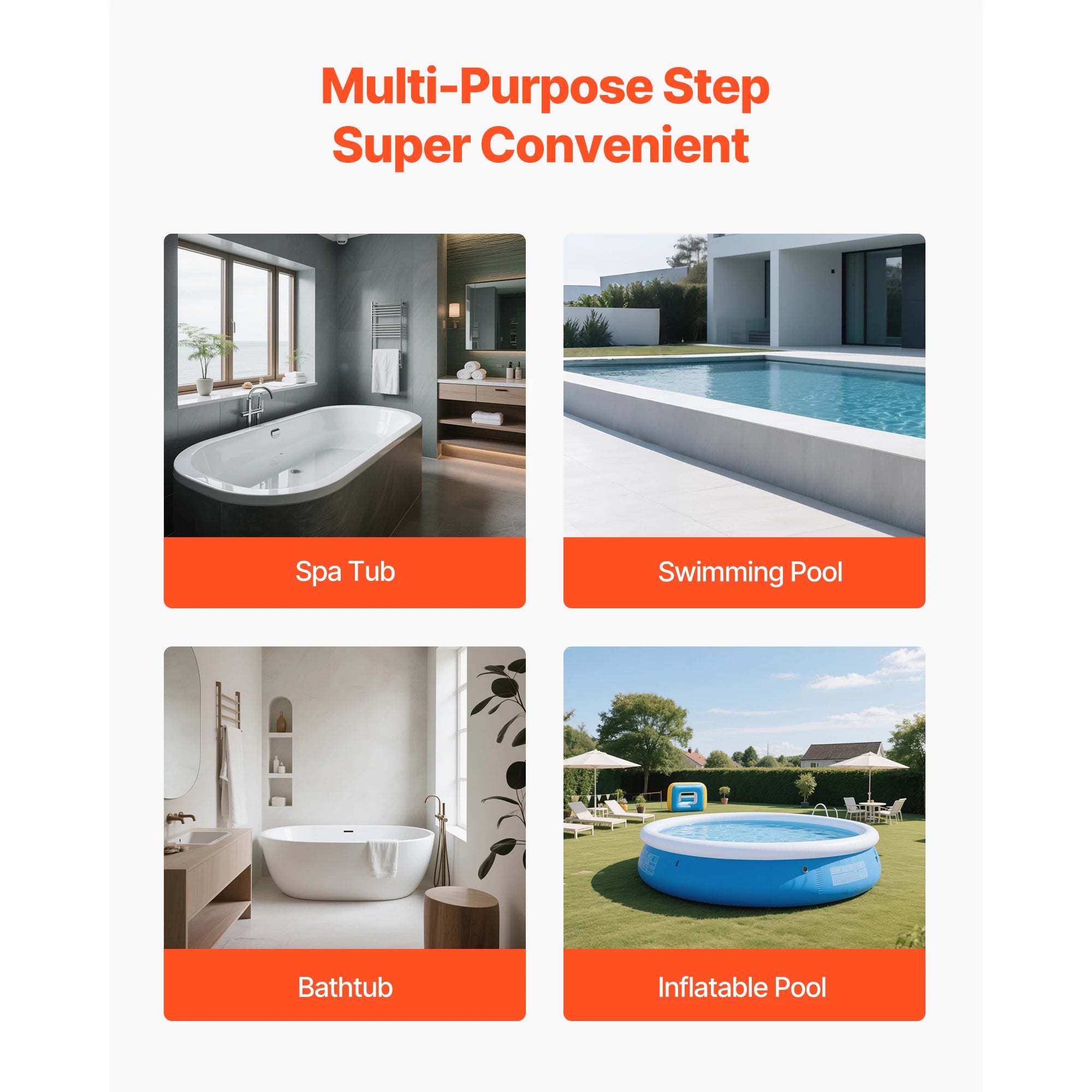 Scalinate per Jacuzzi da 550 lb con corrimano, 3 gradini, 25,2 pollici di larghezza, scala da esterno/giardino gonfiabile per patio, veranda e rimorchi