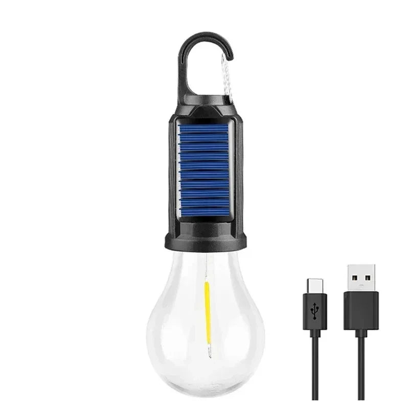 Solar Camping Lamp Bulb with Hanging Hook, 3 Warm Modes