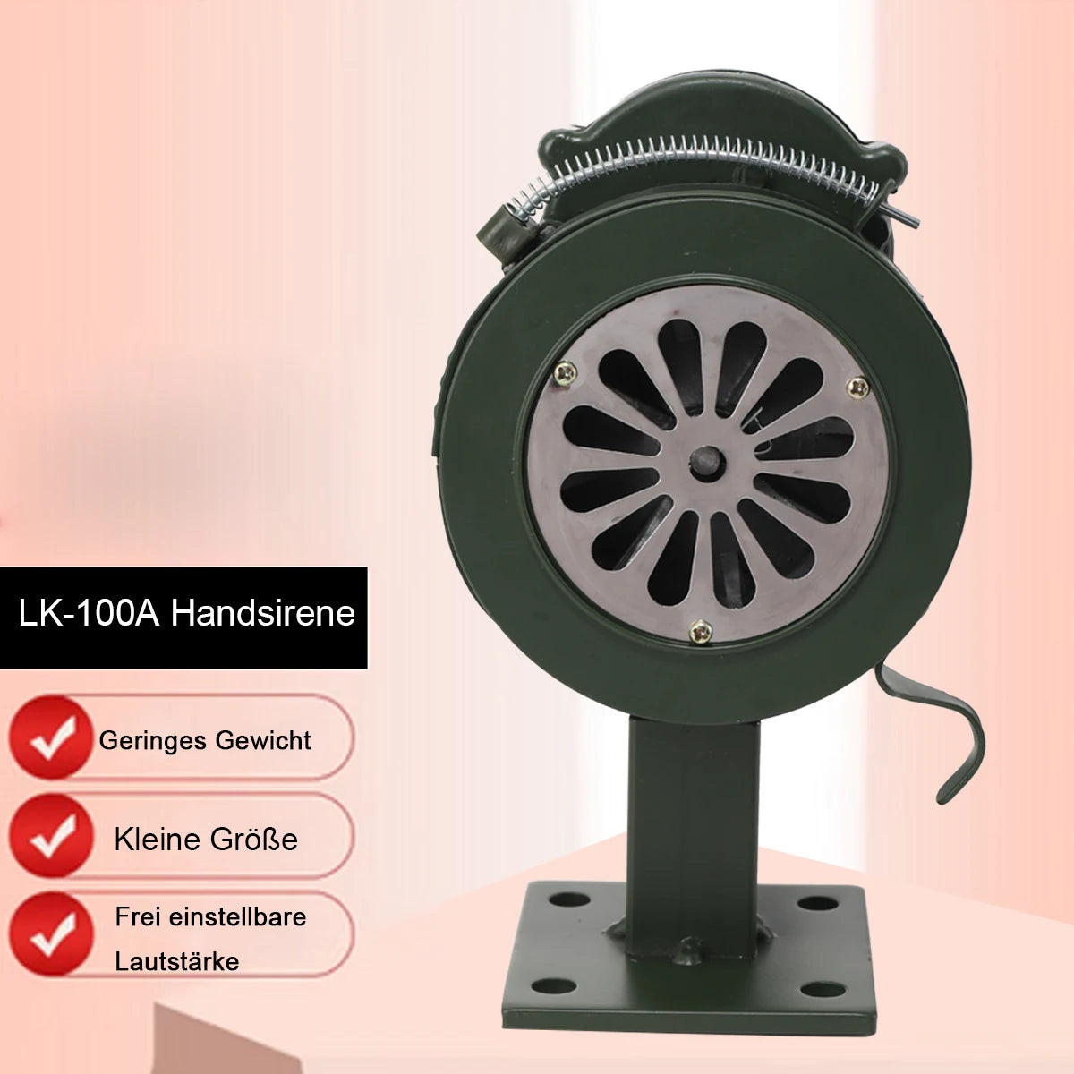 LK-100A Handhållen Siren Aluminiumlegering Manuell vevbar Siren Luftanfall Siren 110dB Högt Alarm för Nödsituation Skola Shopping Brand- och Luftsäkerhetslarm System