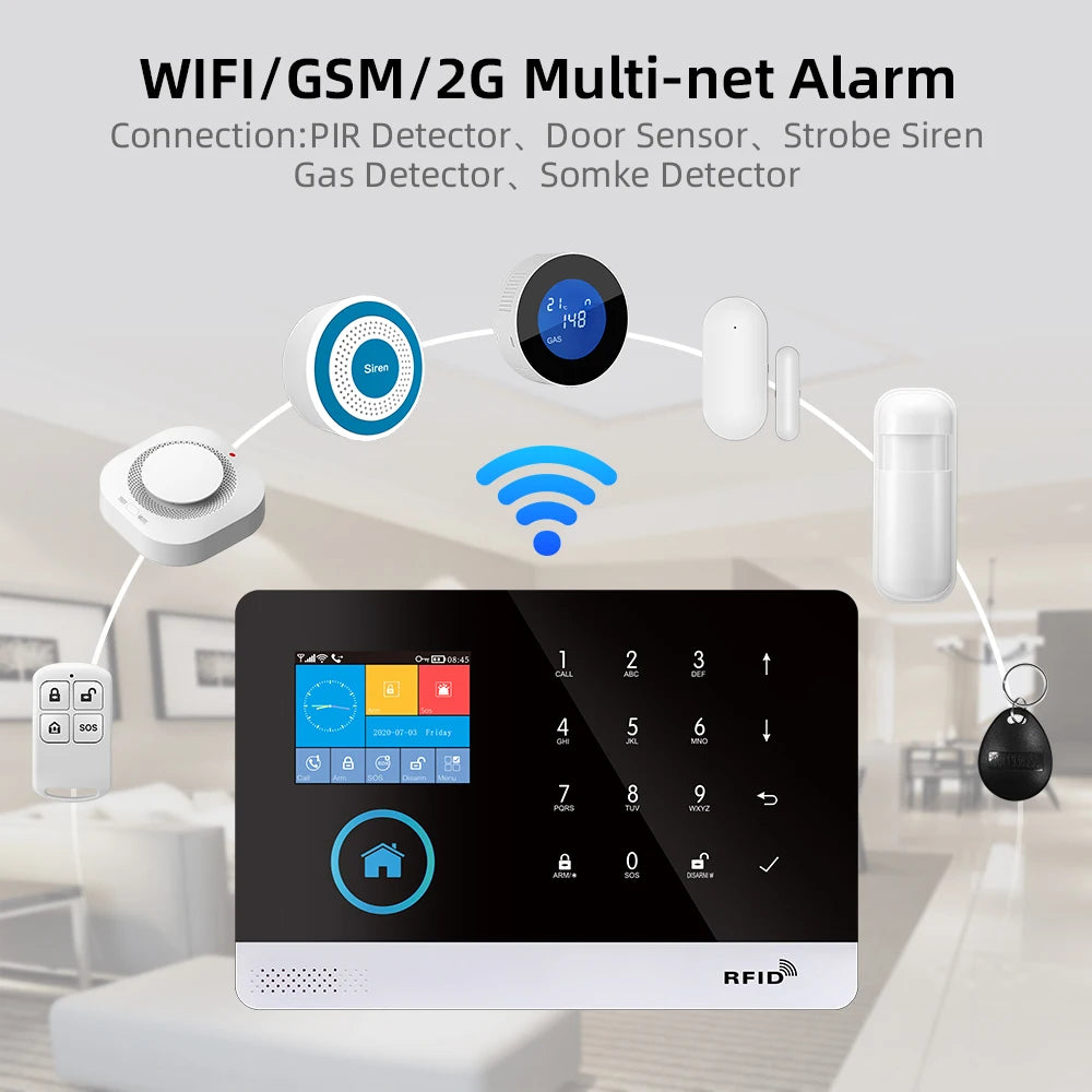 PGST 103 2.4 inch Screen 4G 2G WIFI GSM Home Bulgar Security System for Home 433MHz APP Control RFID Card with PIR Motion 