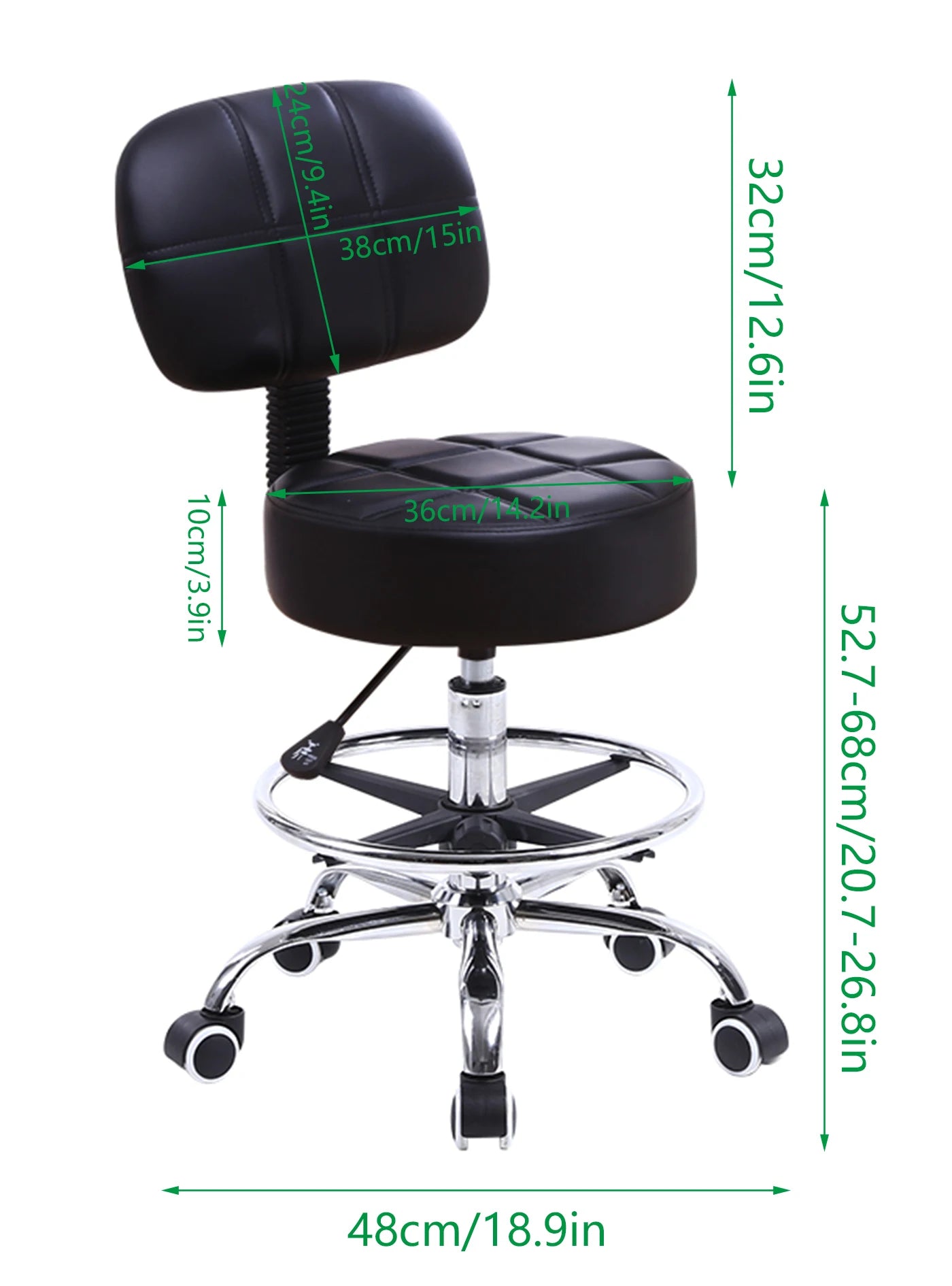Adjustable Rolling Stool with Backrest & Footrest Drafting Chair