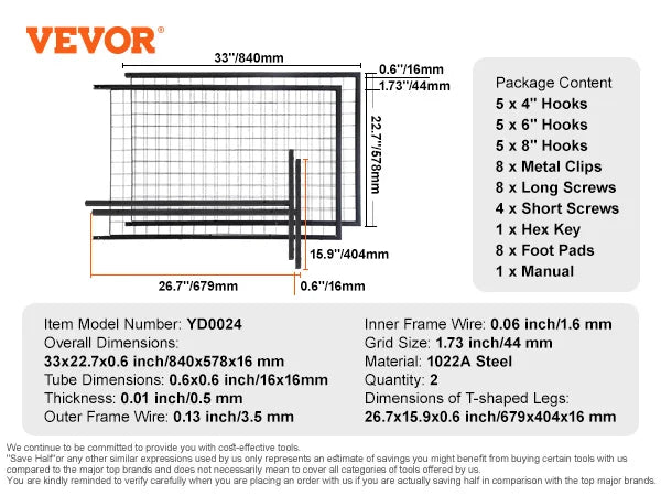 Grid Wall Display Panels with Hooks Double-Sided Rack Set