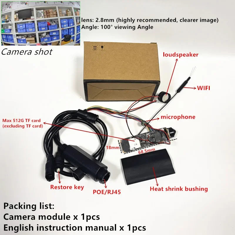 WiFi P2P Mini kamerový modul 5MP detekce pohybu malá DIY kamera záznamník POE podporuje 512GB SD kartu Hisilicon HI3516C CCTV aplikace