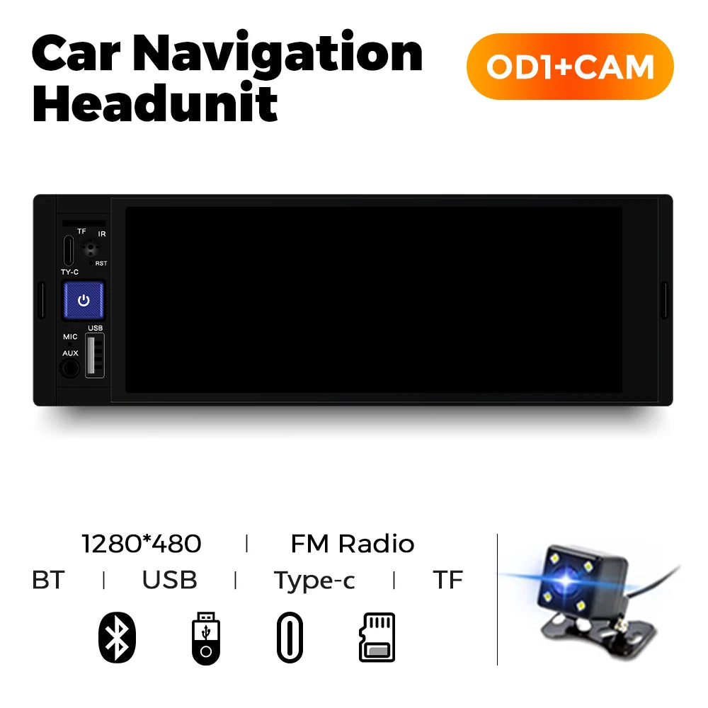 6,86" 1DIN autoradio met draadloze CarPlay, Android Auto en Bluetooth
