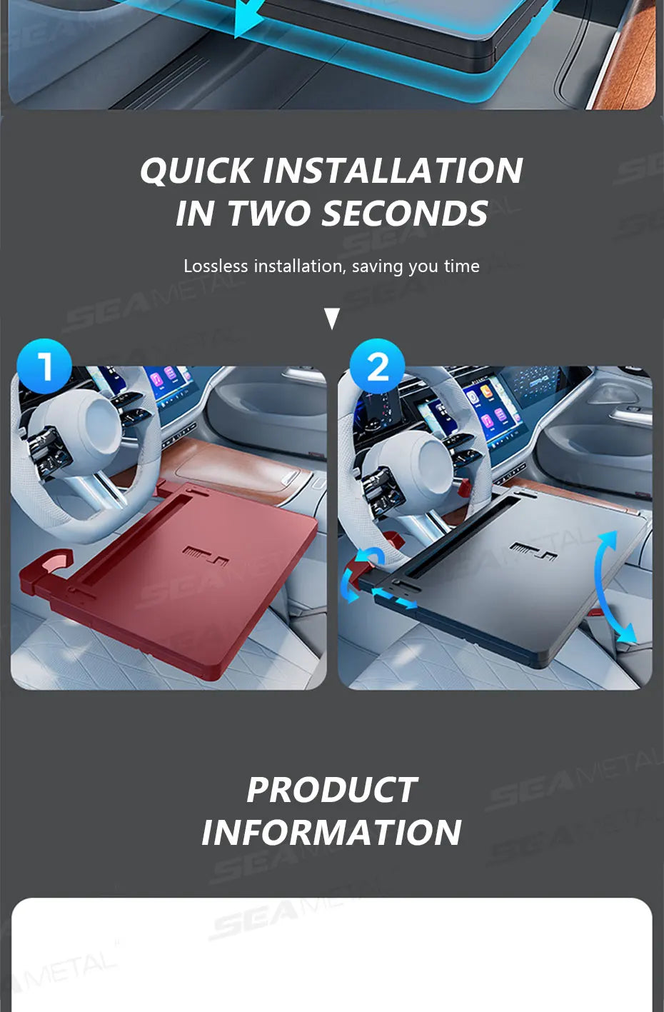 SEAMETAL Extendable Steering Wheel Tray Car Temporary Tray for Driver Adjustable Silicone Anti Slip Clip Foldable Hidden Tray
