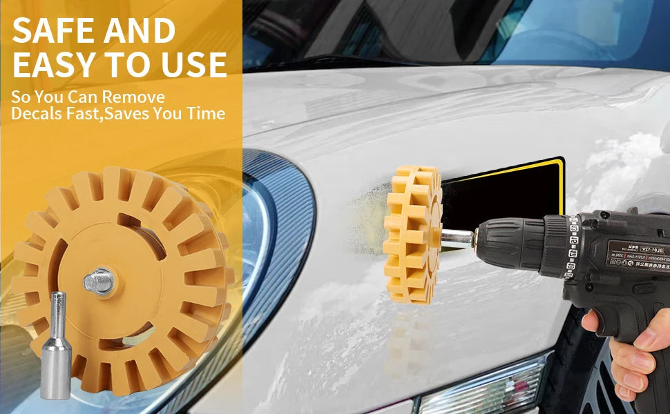 SIFANG Car Eraser Wheel Adhesive Remover Rubber Wheel, Smooth Power Drill Adapter, Paint Repair Rubber Vinyl Decals Removal Tool 
