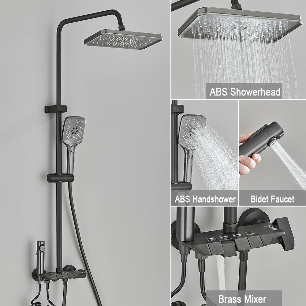 Black Digital Shower Set with Rainfall Head and Hand Shower
