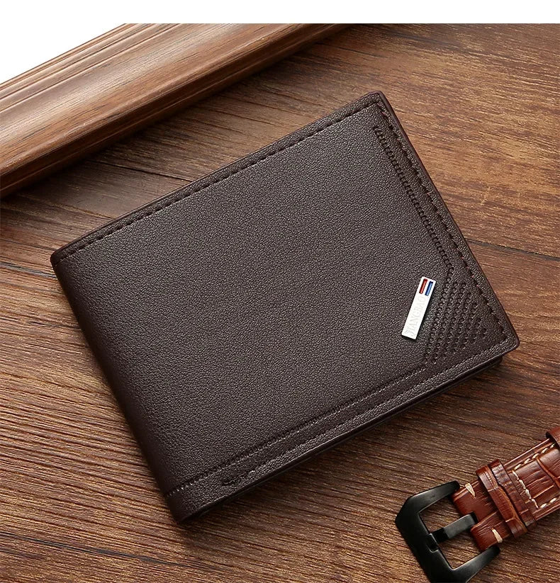 Men's leather short wallet thin wallet foldable minimalist soft leather wallet 